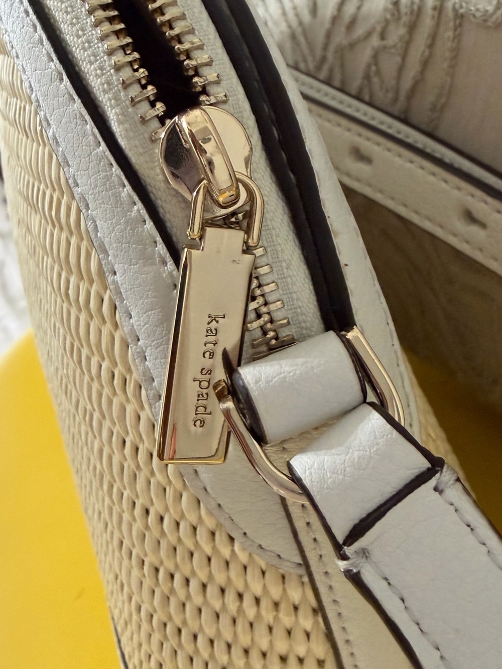 kate spade Straw and White Crossbody Bag with Black Trim - Picture 4 of 9
